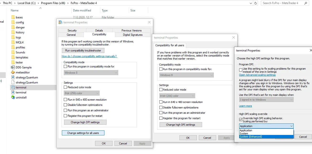 fix metatrader scaling in high resolution monitors